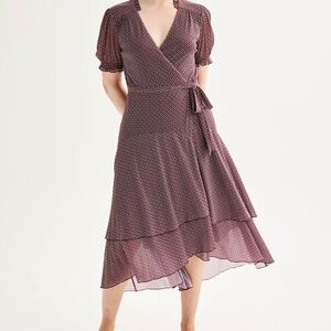 NWT Draper James Puff Sleeve Wrap Dress Burgundy Multi Size Small
